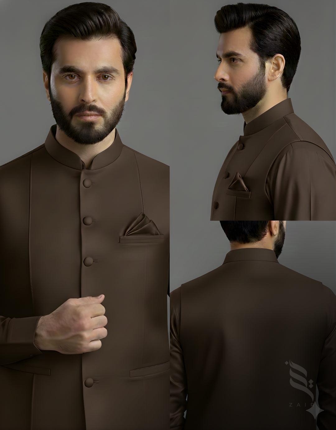 3-Piece Premium Shalwar Kameez with Waistcoat D1 Brown
