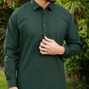 Wash & Wear Moss Green Stitched Shalwar Kameez D5