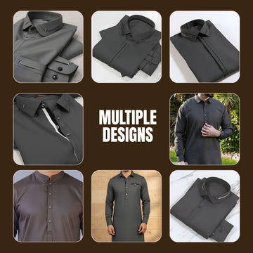 Zair Grey Collar Stitched Shalwar Kameez.