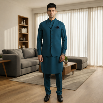 3-Piece Premium Shalwar Kameez with Waistcoat D2 Green