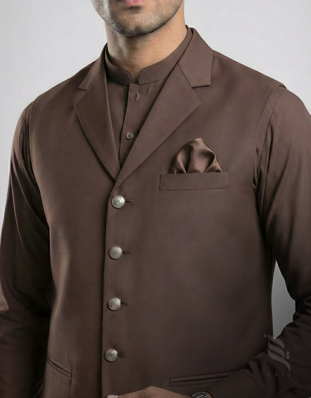 3-Piece Premium Shalwar Kameez with Waistcoat D2 Brown