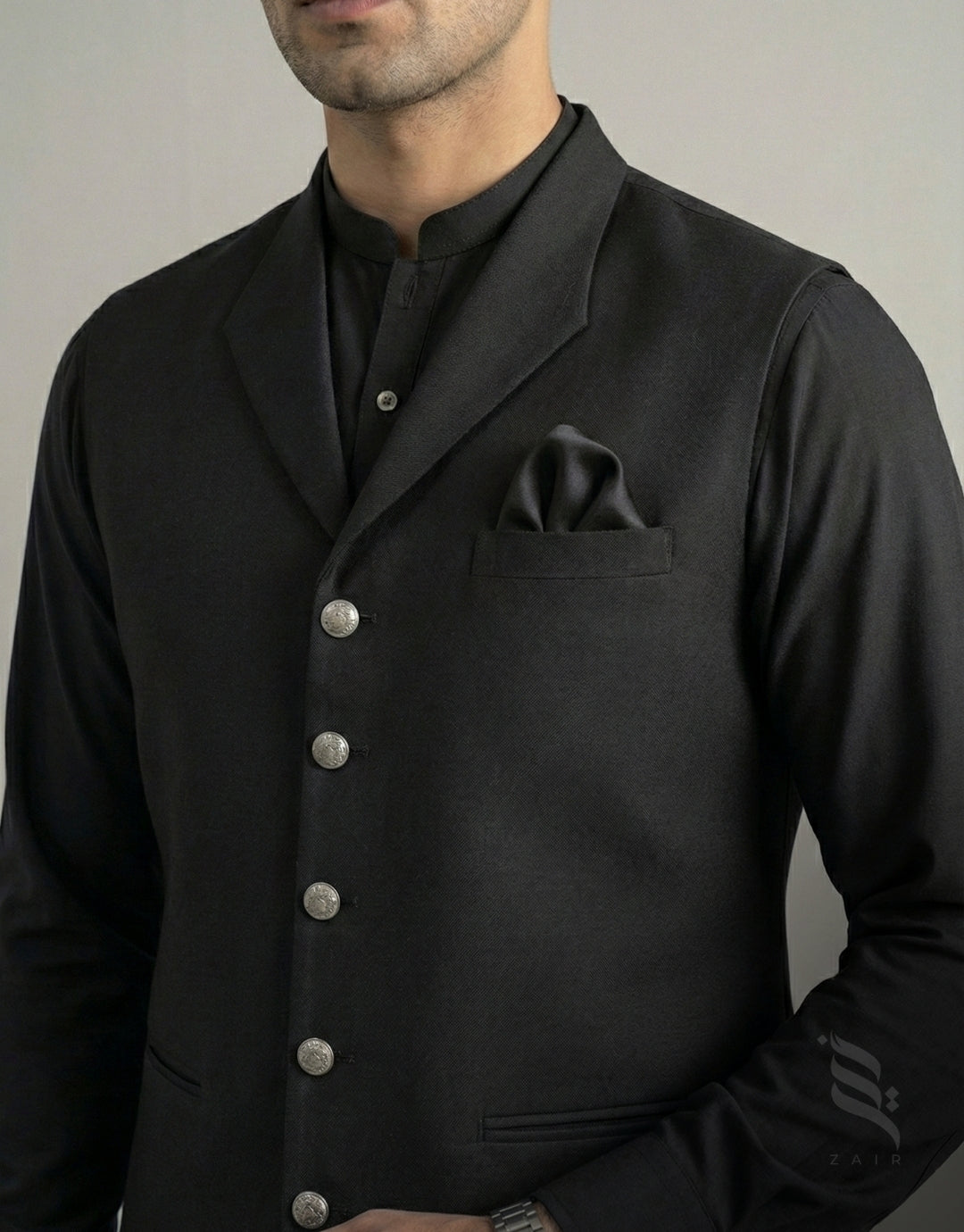 3-Piece Premium Shalwar Kameez with Waistcoat D2 Black