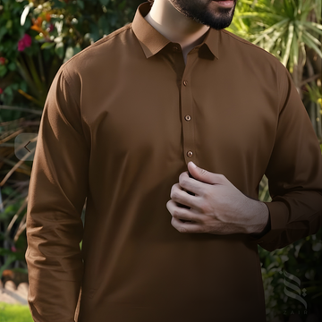 Wash & Wear Stitched Shalwar Kameez Brown D5