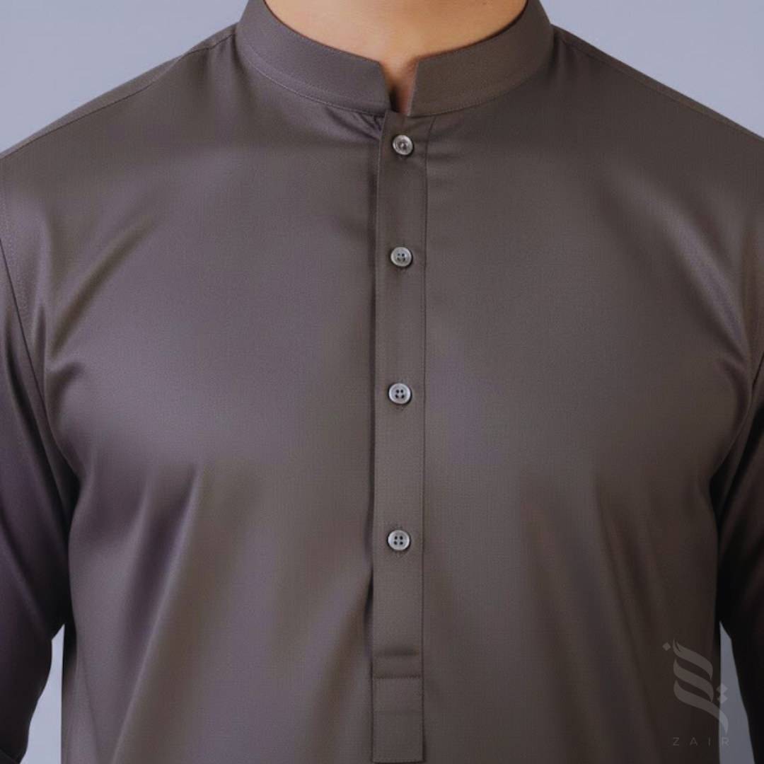 Zair Grey Collar Stitched Shalwar Kameez D6