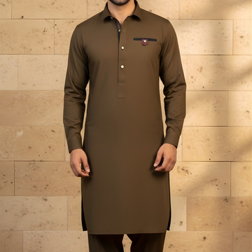 Wash & Wear Stitched Shalwar Kameez Brown D7