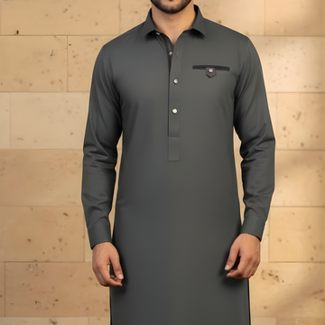 Zair Grey Collar Stitched Shalwar Kameez D7