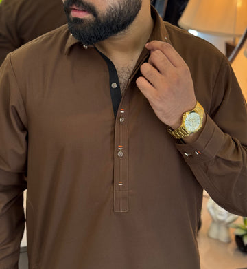 Zair Wash & Wear - Chocolate Brown Double Stitched Shalwar kameez