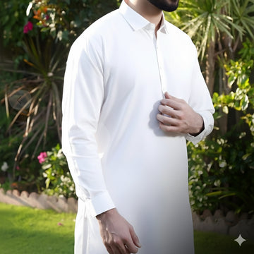 Wash & Wear Stitched Shalwar Kameez White Design 5
