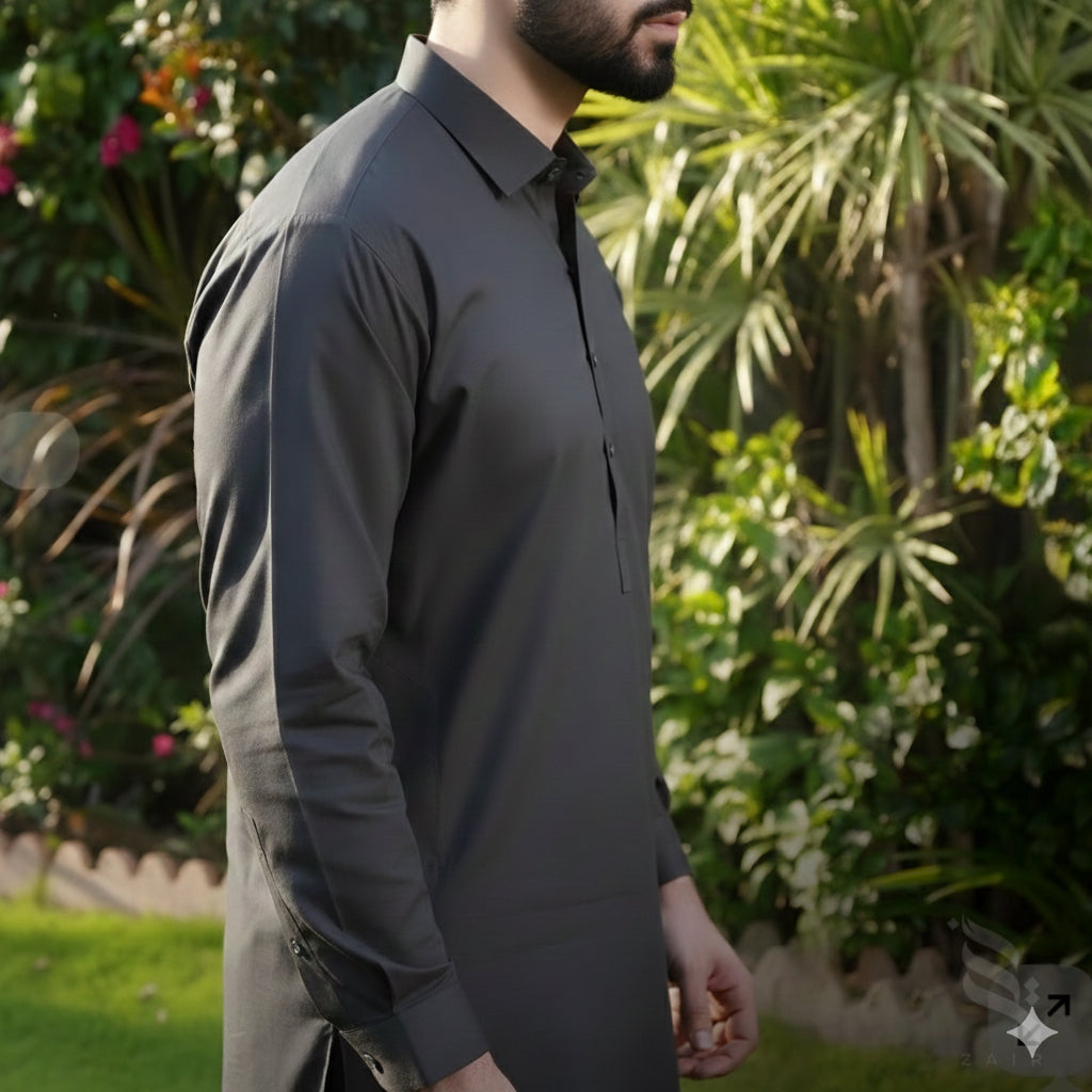 Zair Grey Collar Stitched Shalwar Kameez D5