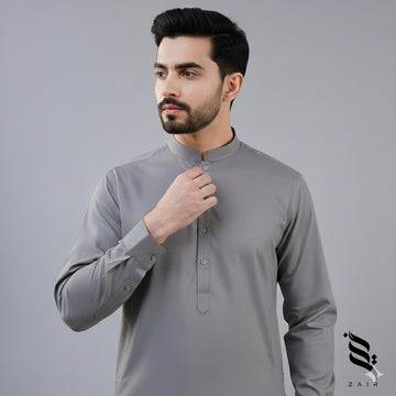 Zair Grey Collar Stitched Shalwar Kameez D6