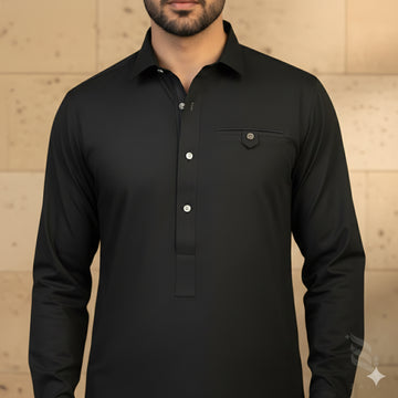 Wash & Wear Stitched Shalwar Kameez Black Design 7