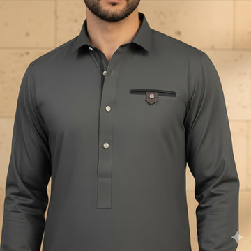 Wash & Wear Stitched Shalwar Kameez Grey Design 7
