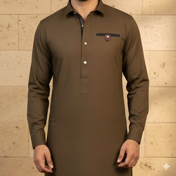 Wash & Wear Stitched Shalwar Kameez Brown Design 7