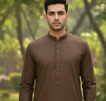 Wash & Wear Stitched Shalwar Kameez Brown D6