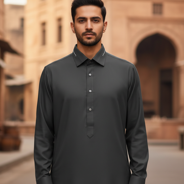 Wash & Wear Grey Stitched Shalwar Kameez D12