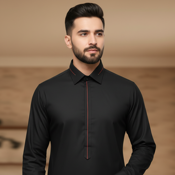 Wash & Wear Black Stitched Shalwar Kameez D9