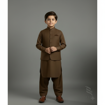 Kids 3-Piece Premium Shalwar Kameez with Waistcoat D1 Black