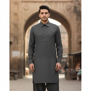 Wash & Wear Grey Stitched Shalwar Kameez D10