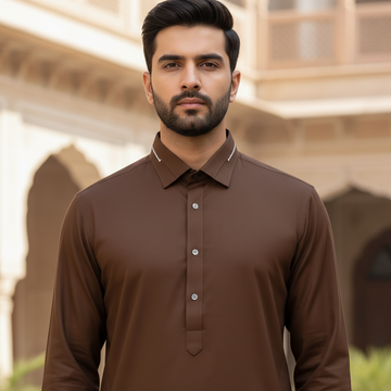 Wash & Wear Brown Stitched Shalwar Kameez D12