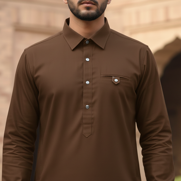 Wash & Wear Stitched Shalwar Kameez Brown Design 7