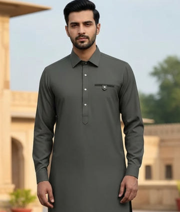 Wash & Wear Stitched Shalwar Kameez Grey D7