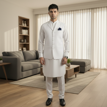 3-Piece Premium Shalwar Kameez with Waistcoat D2 White
