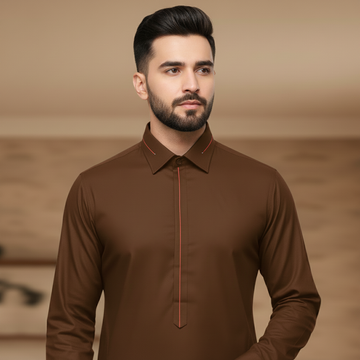 Wash & Wear Brown Stitched Shalwar Kameez D9