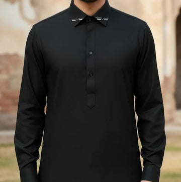 Wash & Wear Black Stitched Shalwar Kameez D10