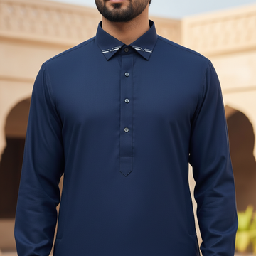 Wash & Wear Blue Stitched Shalwar Kameez D10