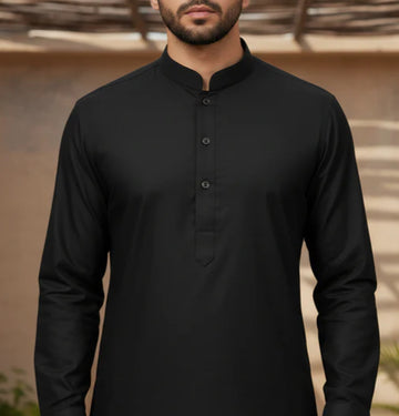 Wash & Wear Stitched Shalwar Kameez Black D6