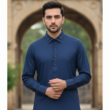 Wash & Wear Stitched Shalwar Kameez Nav Blue D13