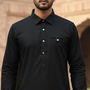 Wash & Wear Stitched Shalwar Kameez Black Design 7