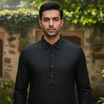 Wash & Wear Black Stitched Shalwar Kameez D13