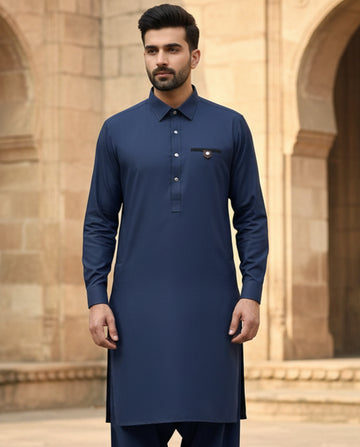 Wash & Wear Stitched Shalwar Kameez Navy Blue D7
