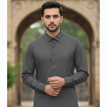 Wash & Wear Grey Stitched Shalwar Kameez D13