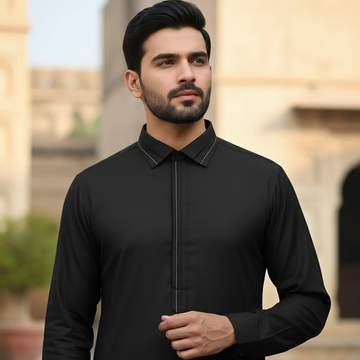 Wash & Wear Stitched Shalwar Kameez Black D3