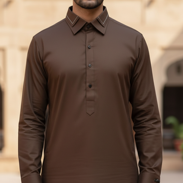 Wash & Wear Brown Stitched Shalwar Kameez D13