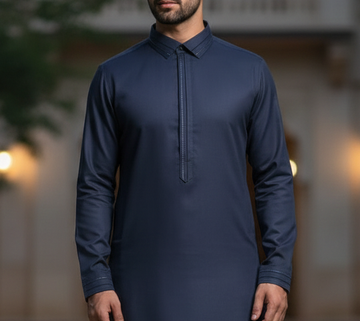 Wash & Wear Stitched Shalwar Kameez Navy Blue D3