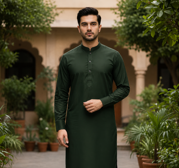 Wash & Wear Moss Green Stitched Shalwar Kameez D6